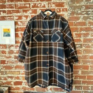 Basin & Range Navy Brown Plaid Flannel Shacket Jacket Oversized Long Camping